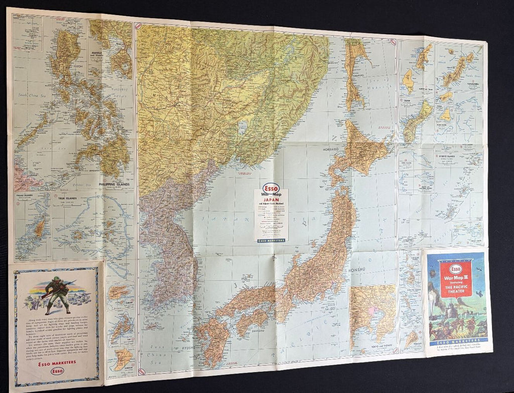 Circa 1944 Esso War Map III Pacific Theater Japan WWII Foldout
