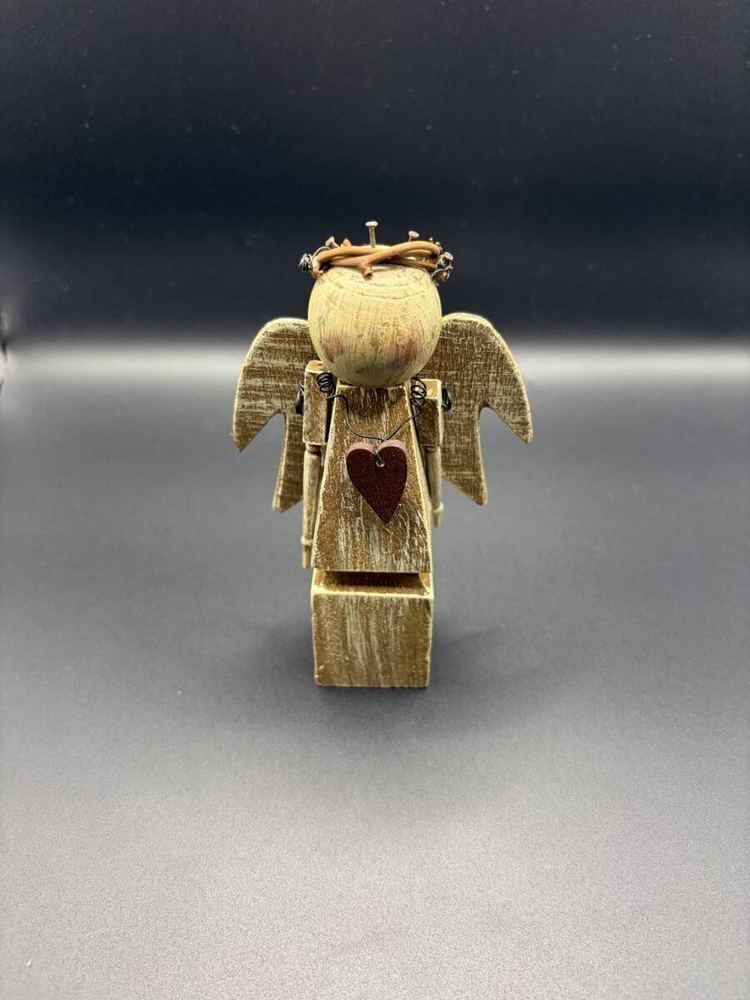 Rustic Wooden Angel Figurine Heart Twig Crown Primitive Country Decor
