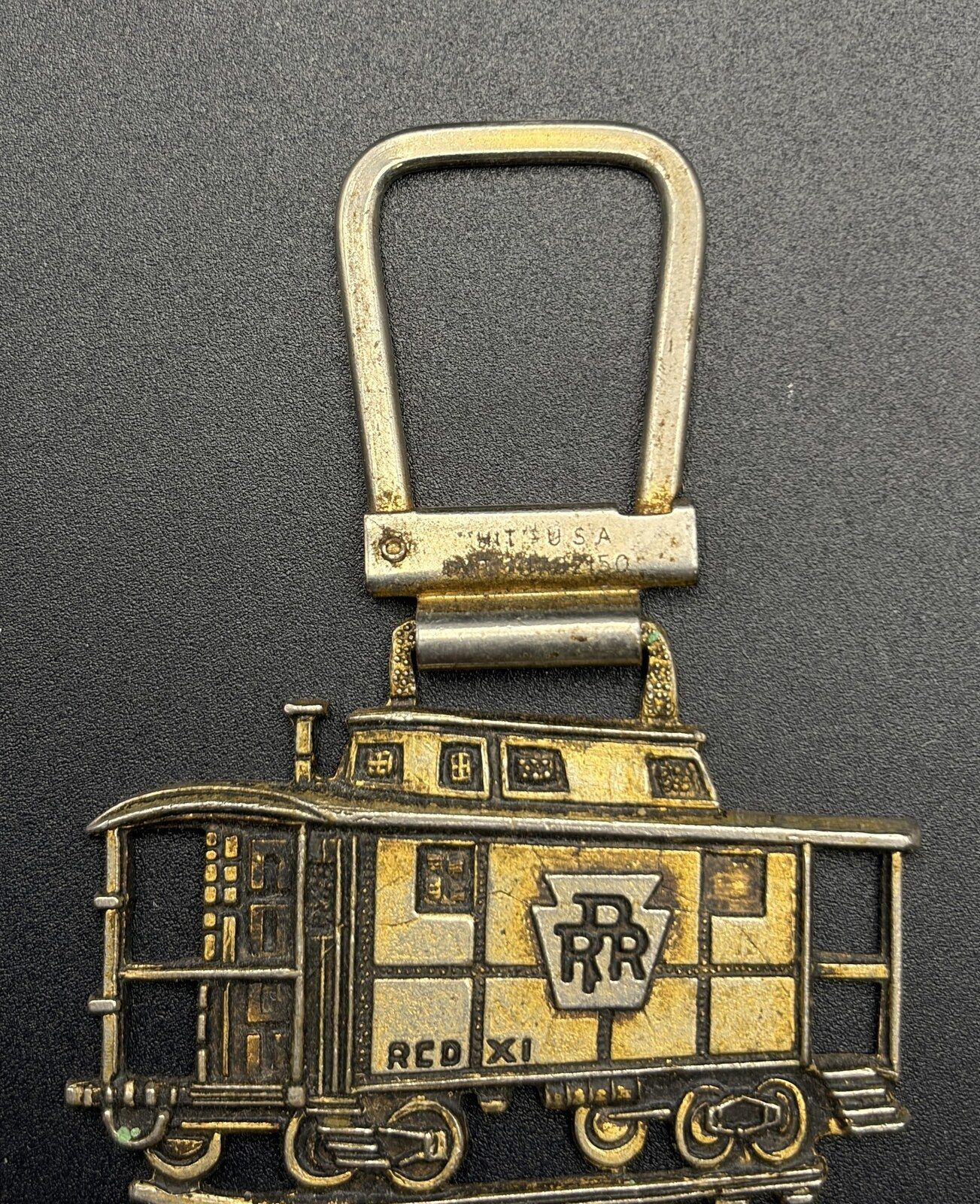 Vintage Pennsylvania Railroad PRR Red Caboose Metal Keychain Key Ring USA