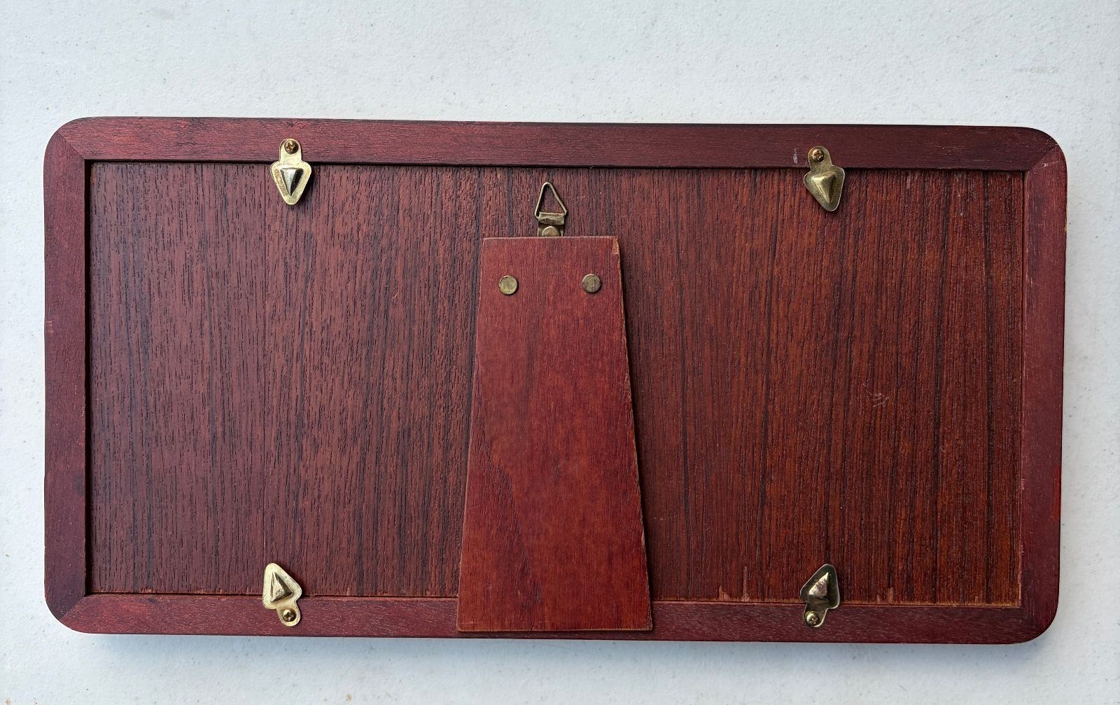 Wooden Triple Photo Frame Three Opening Burgundy Brass Tone