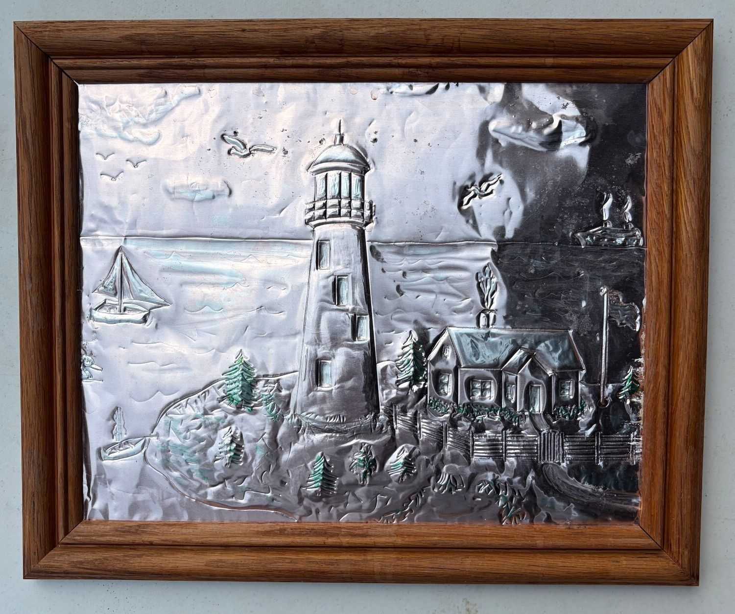 Vintage Esther Maron Lighthouse - Embossed Metal Relief Art-Hope Chapter 104 IL