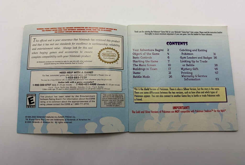 Pokemon Gold Version Trainer's Guide Manual Nintendo Game Boy Color 2000