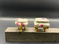 Pair Vintage Porcelain Rose Chintz Footed Trinket Boxes #1239 Gold Trim