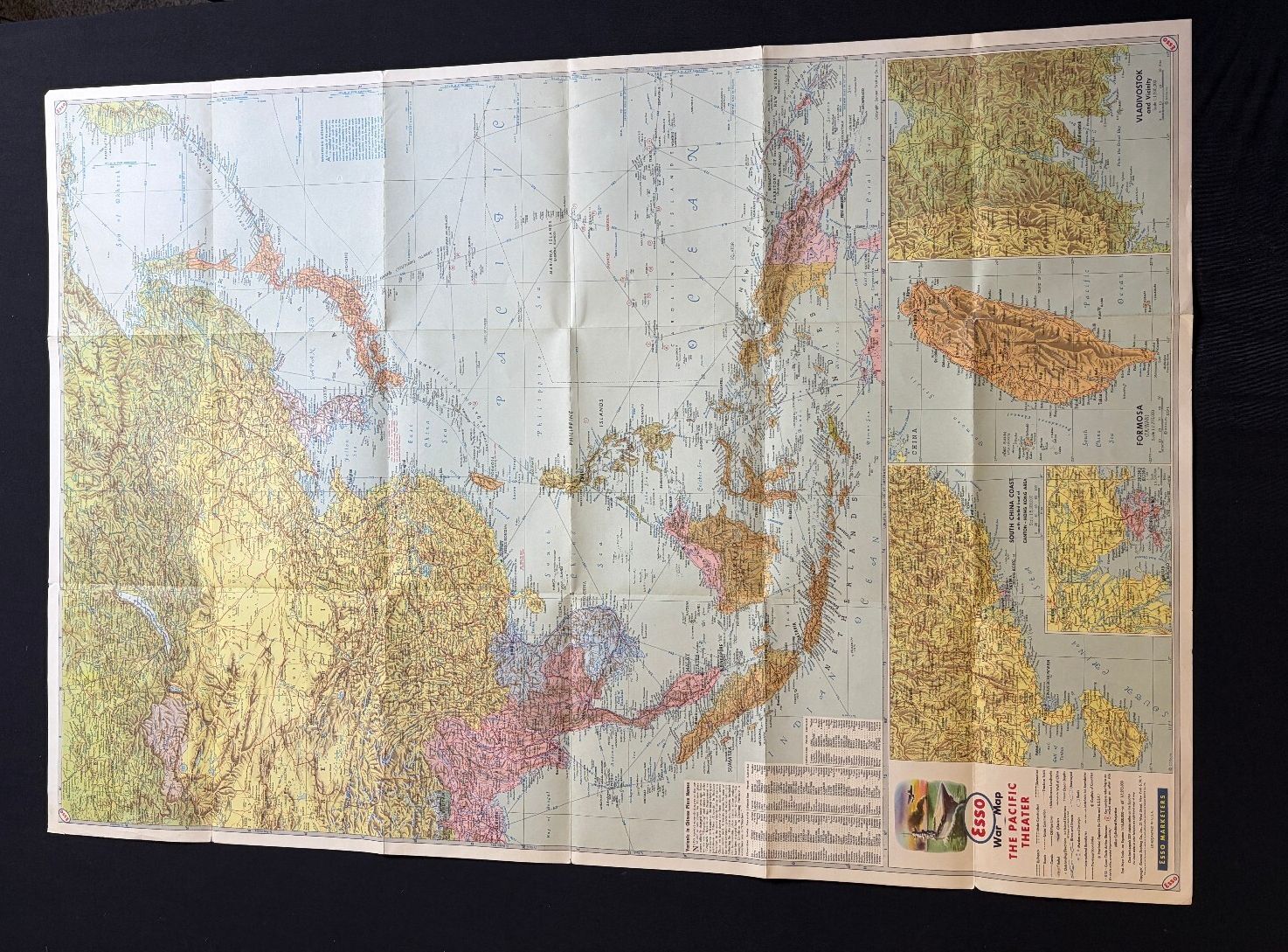 Circa 1944 Esso War Map III Pacific Theater Japan WWII Foldout