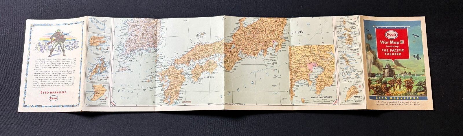 Circa 1944 Esso War Map III Pacific Theater Japan WWII Foldout