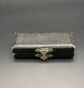 Black Textured Jewelry Trinket Box Red Interior Brass Tone Latch