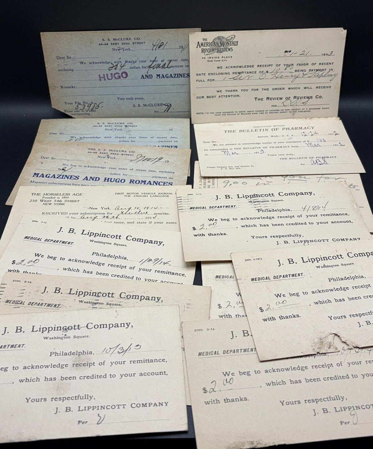 Antique Magazine Subscription Receipt Lot McClure Lippincott Ephemera